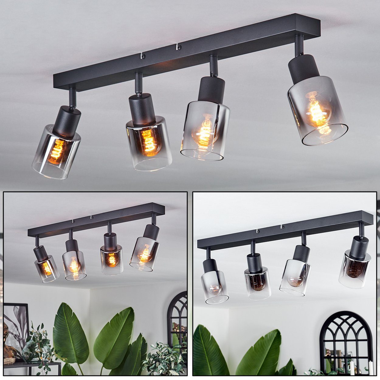 hofstein Deckenleuchte Deckenlampe aus Metall/Glas in Schwarz/Rauchfarben/B günstig online kaufen