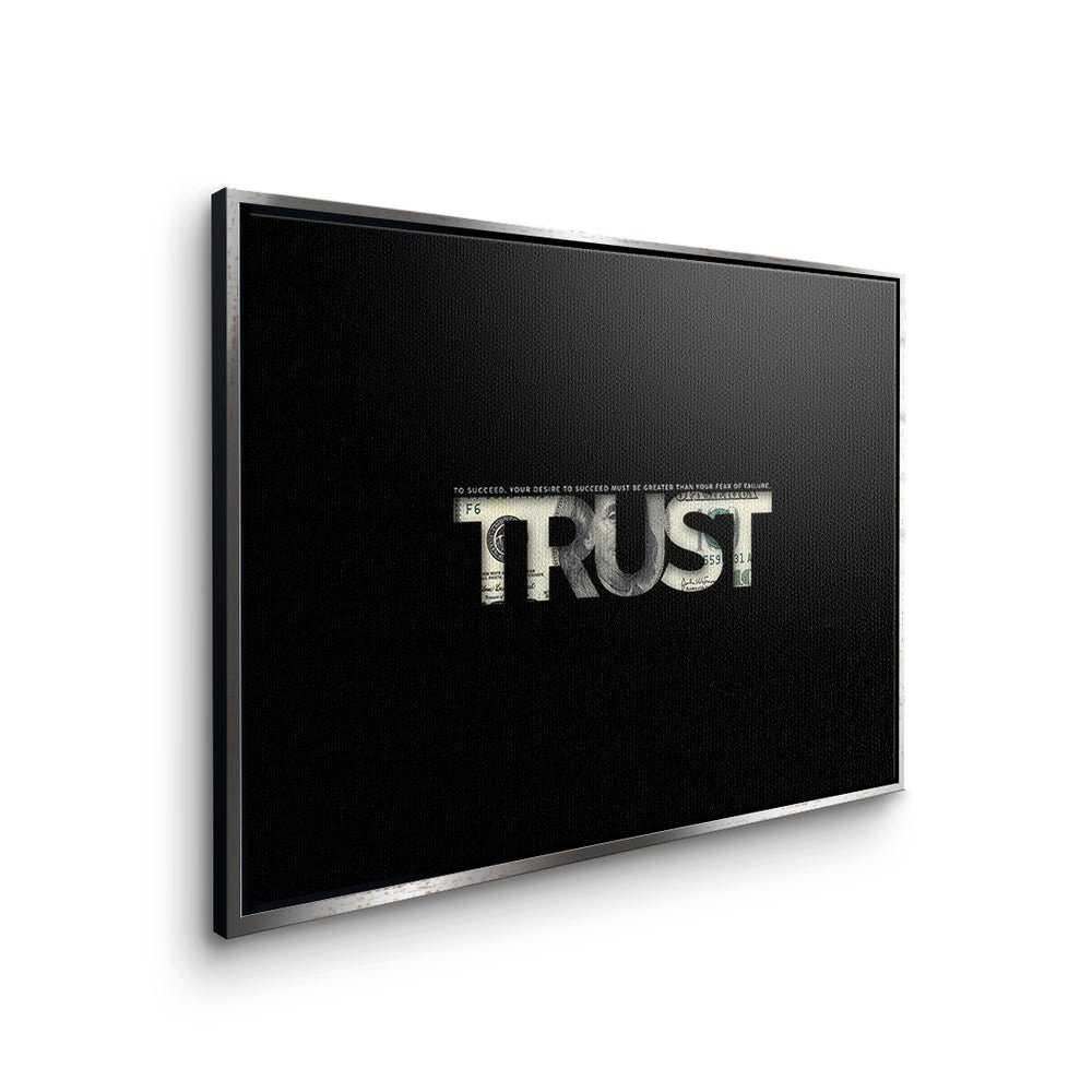 Dollar Zitat Trust premium Leinwandbild Geld Rahmen weißer mit DOTCOMCANVAS® Leinwandbild, Motivation schwarz Ra