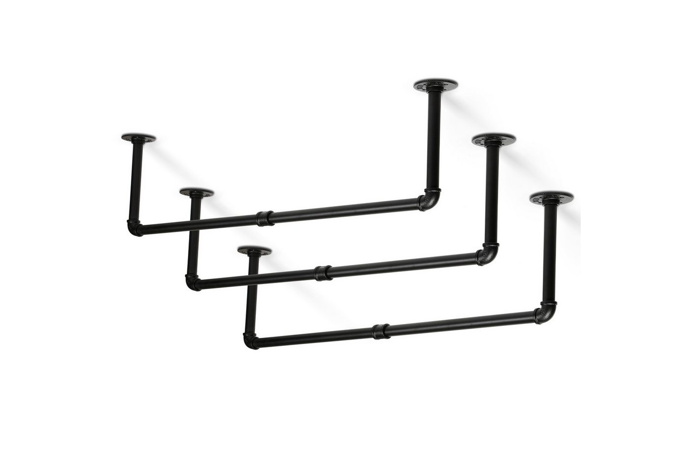 Clanmacy Kleiderstange 3 St Kleiderständer Garderobenstange im Industrie-Design 92cm (Wandgarderoben, Garderobenstangen, 3 St., 3x Kleiderstange, Mit 36 Haken, 24 Schrauben, 24 Kunststoffteile), Hohe Belastbarkeit bis 65kg,Einfache Installation, Hängend