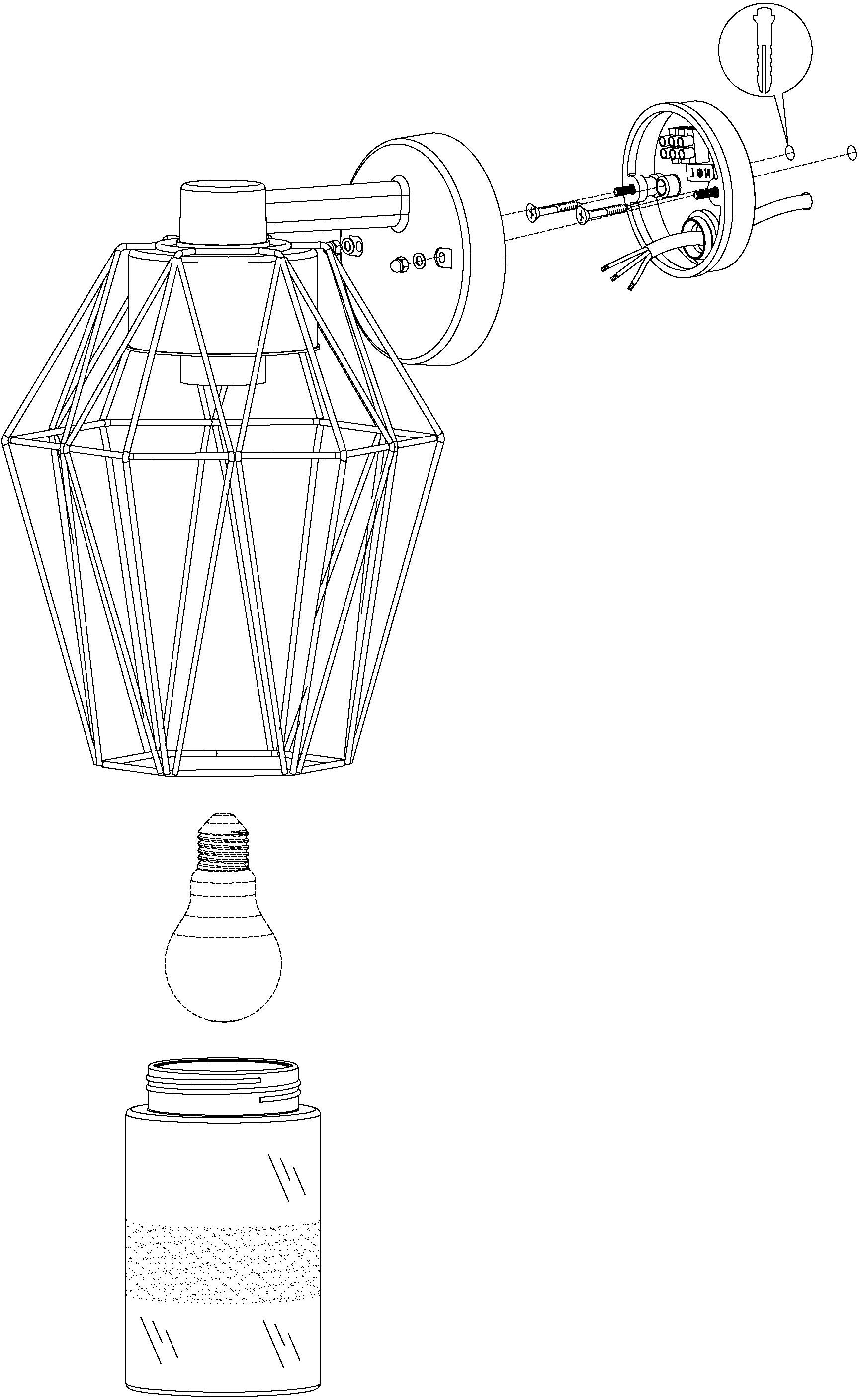EGLO Wandleuchte CANOVE Wandlampe, Stahl und Glas, E27, IP55, Außenlampe, Garten, Lampe, ohne Leuchtmittel, Wand-/Deckenleuchte, L23 x H24 x AL23,5 cm, schwarz, 1X60W exkl.
