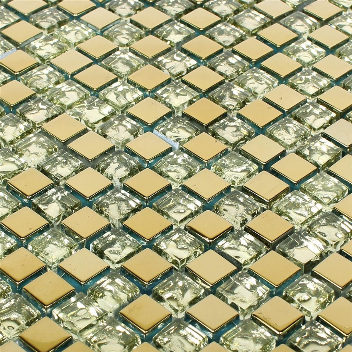 Mosafil Mosaikfliesen Glasmosaik Fliesen Moldau, Glas 30.000x30.000, gold, Verlegefertig auf ein Netz geklebt