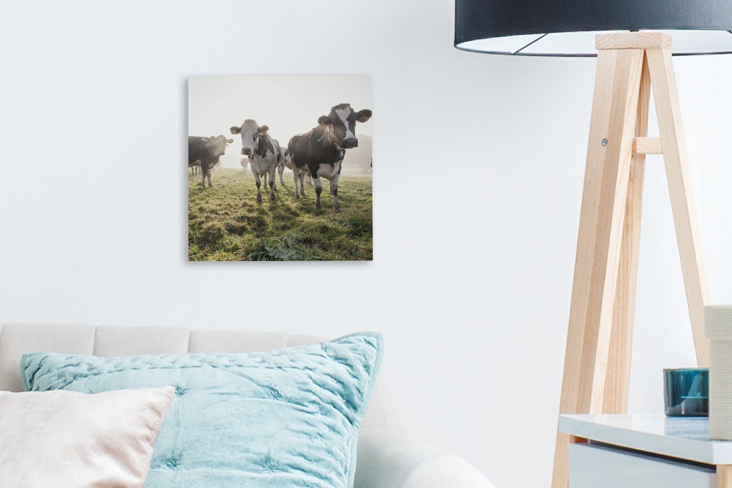 Nebel, Leinwandbild bunt (1 Kuh St), Gras OneMillionCanvasses® - - Leinwand Bilder Wohnzimmer Schlafzimmer für
