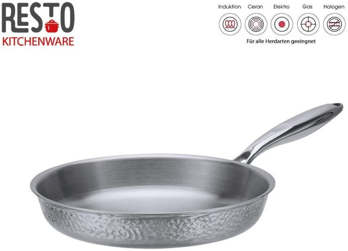 RESTO Kitchenware Bratpfanne VEGA, Stahl Tri-Ply (Edelstahl + Aluminium + Edelstahl) (1-tlg), mit Energieeinsparung 25%, für alle Herdplatten geeignet, auch Induktion