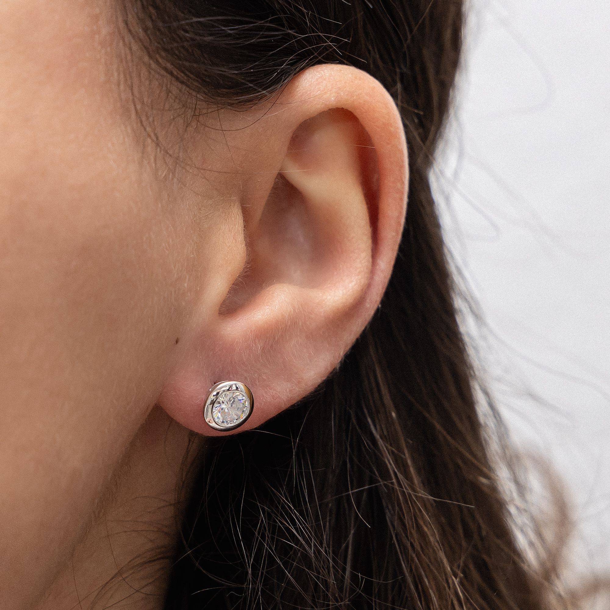 Zeeme Paar Ohrstecker Silber 925 rhodiniert mit weißen Zirkonia-Steinen