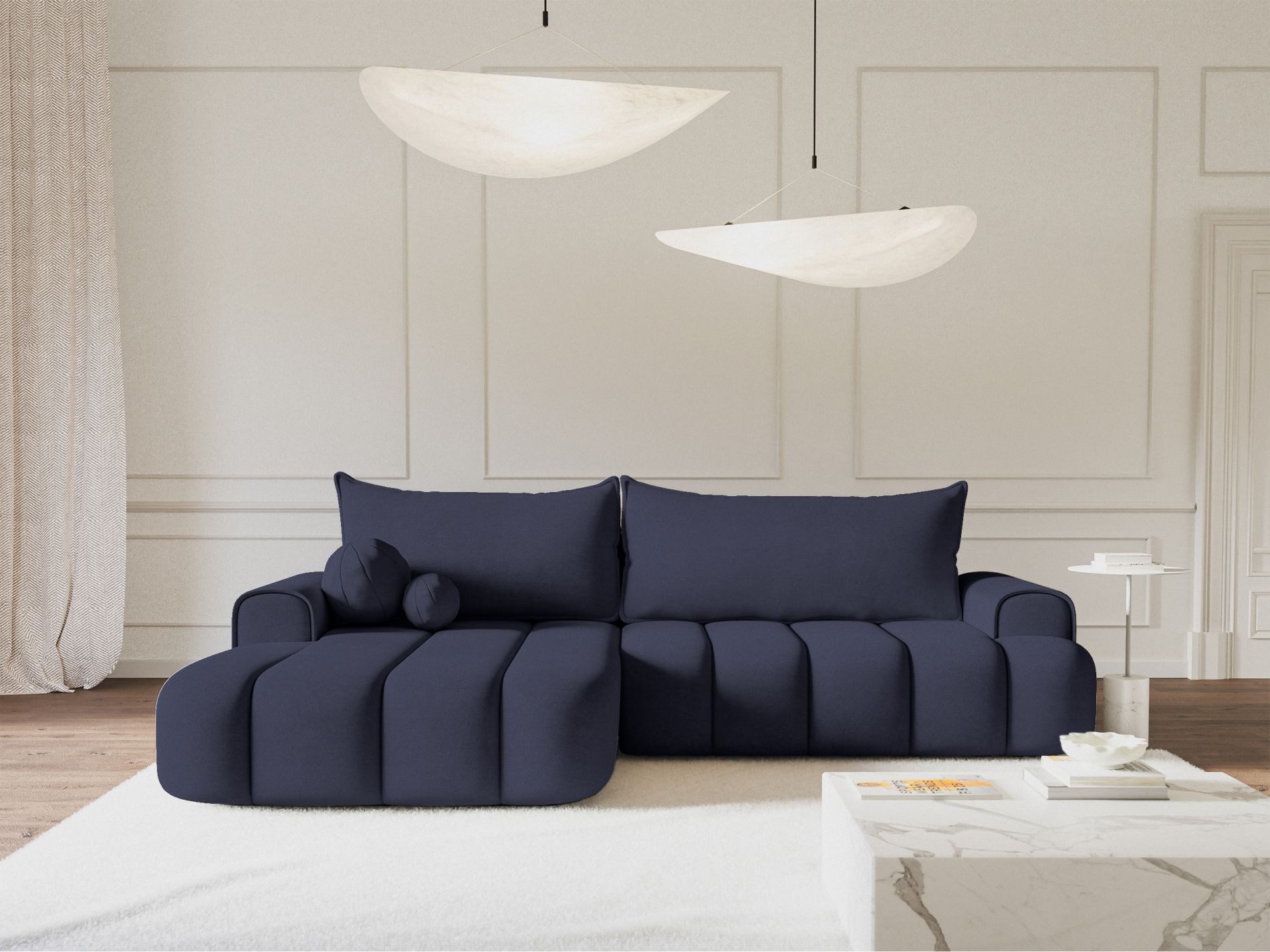 Selsey Ecksofa DANDELINO, Schlafsofa mit Bettkasten, Bezug wahlweise in Bouclé oder Samt, 275 cm