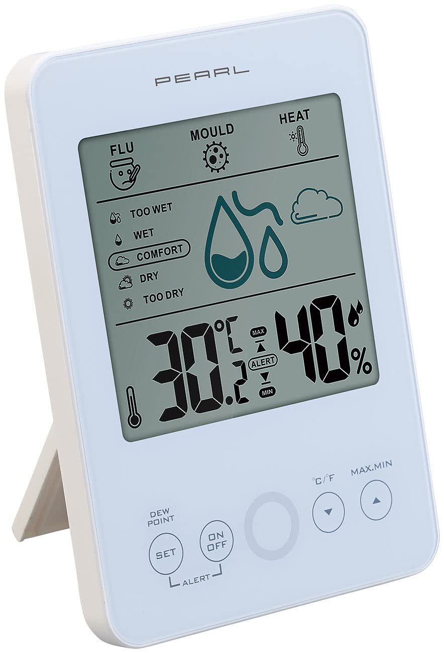 PEARL Hygrometer Digitales Hygro-/Thermometer mit Schimmel-Alarm & Komfort-Anzeige weiß