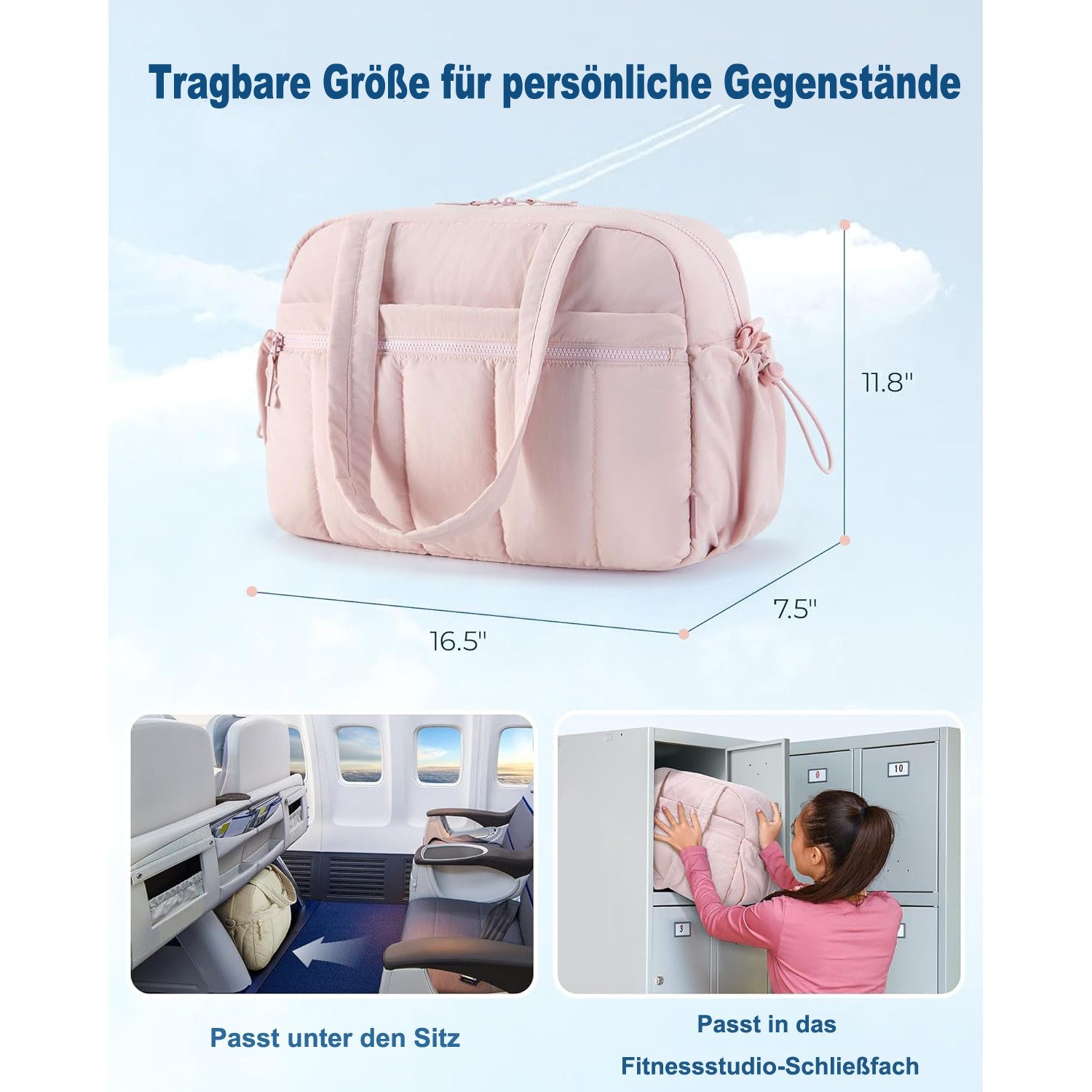 Zaewry Reisetasche Damen Sporttasche, Wasserabweisende Weekender Reisetasche, Handgepäck (1-tlg), Fitness-Tasche mit Nasstasche für Schwimmen und Sauna