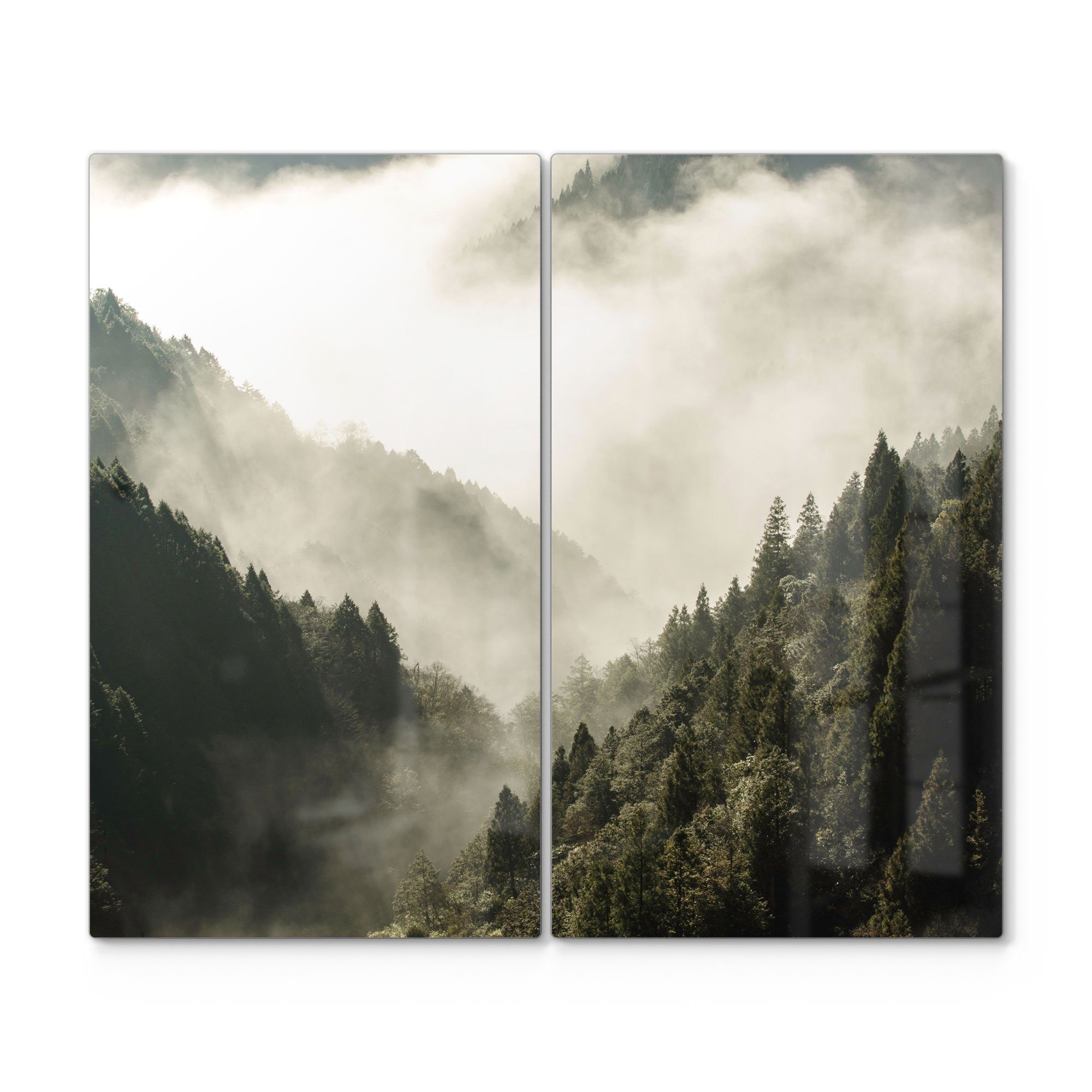 DEQORI Herdblende-/Abdeckplatte 'Nebel in den Bergen', Glas, (2 tlg), Glas Herdabdeckplatte Ceranfeld Herd | Herdabdeckplatten
