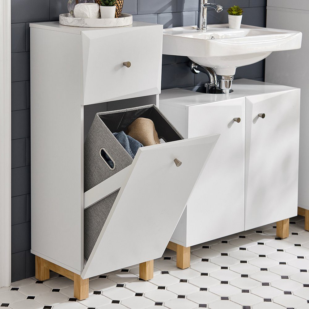 SoBuy Wäscheschrank mit ausklappbarem Wäschesack MDF Vlies Weiß BZR93-W günstig online kaufen