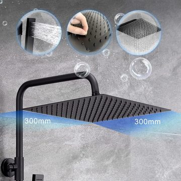 JOHO Duschsystem Thermostat aus Edelstahl, Regendusche Duschset, mit Mischbatterie Duscharmatur matt schwarz(XXL Kopfbrause 30x30cm)