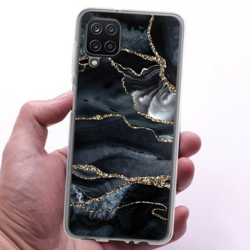 DeinDesign Handyhülle Glitzer Look Marmor Trends Dark marble gold Glitter look, Samsung Galaxy A12 Silikon Hülle Bumper Case Handy Schutzhülle