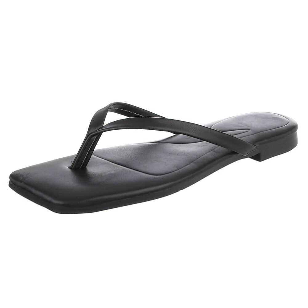 Ital-Design Minimalistische Damen Flip-Flops mit flacher Sohle Zehentrenner (91512444) Blockabsatz Zehentrenner in Schwarz