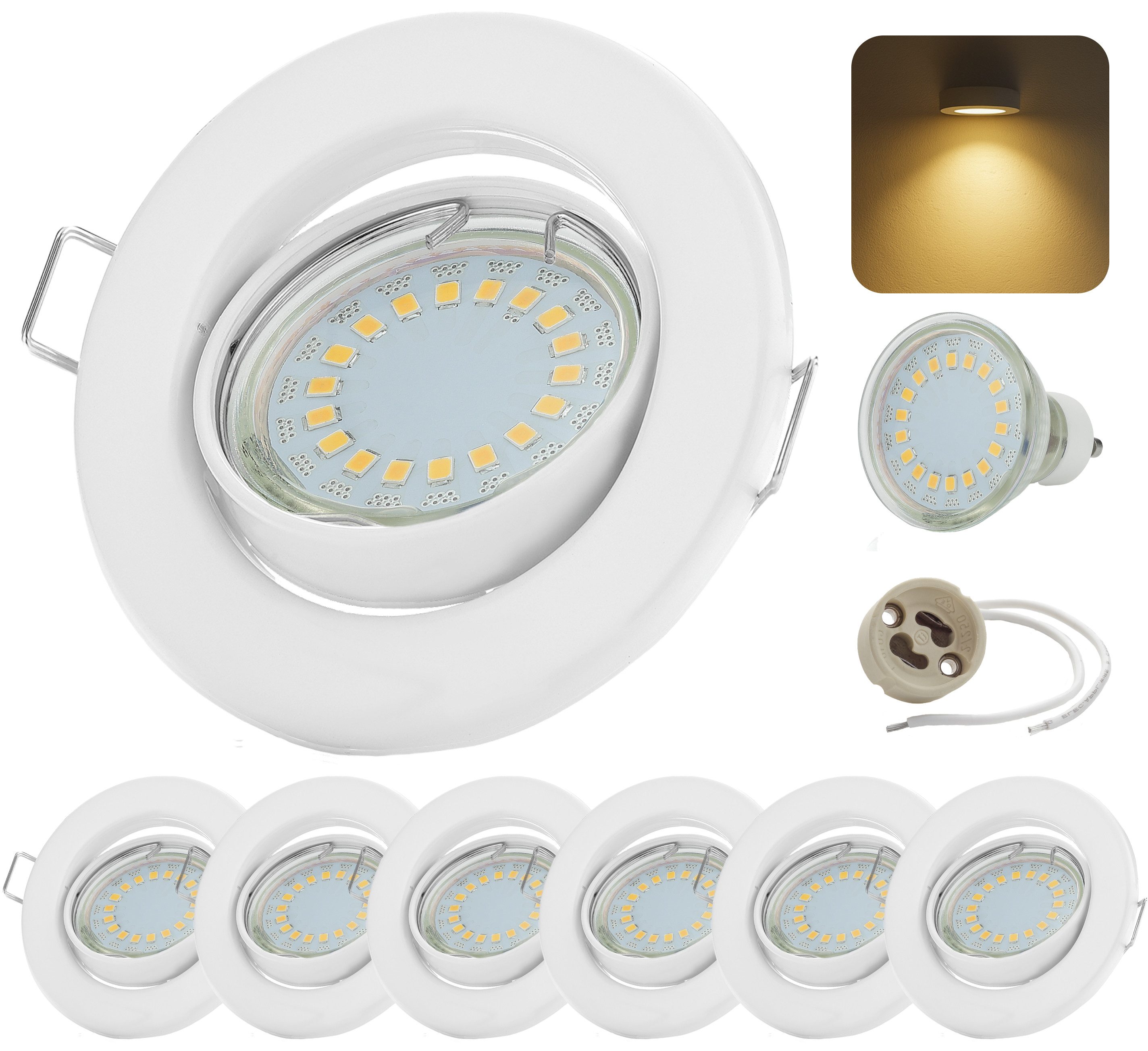 Sweet LED LED Einbaustrahler 230V GU10 6er Set Deckenspots 5W Weiß 3000K warmweiß schwenkbar Spots, Deckenspots, Deckenstrahler,Einbauleuchten