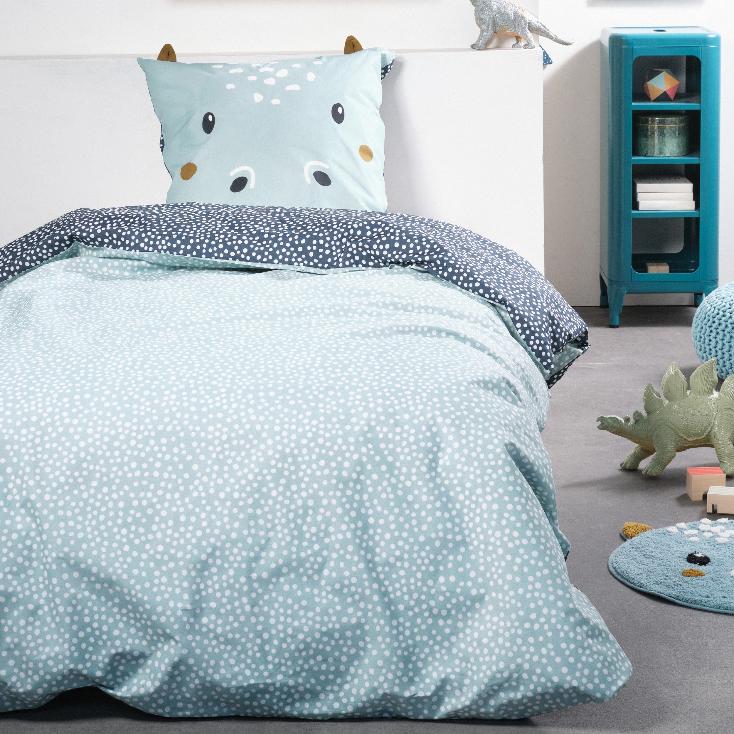 Familando Kinderbettwäsche "Happy Hippo" Nilpferd Blau günstig online kaufen