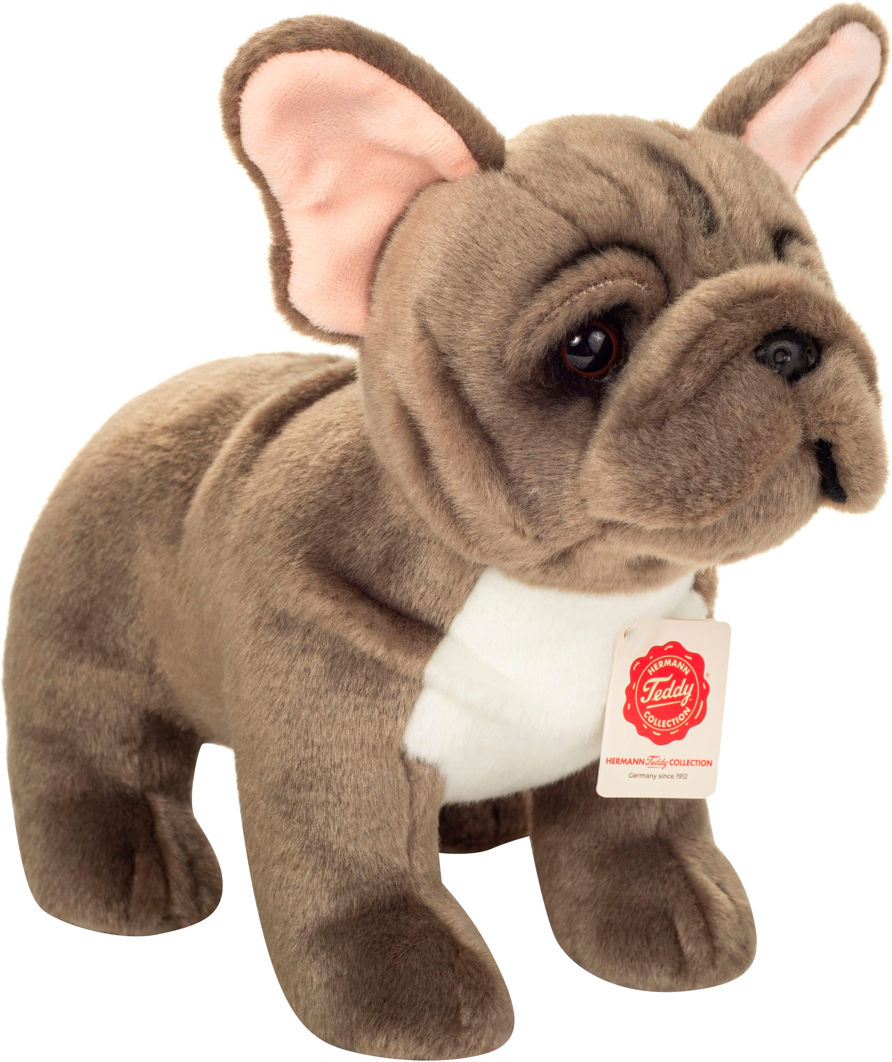 Teddy Hermann® Kuscheltier Französische Bulldogge, stehend, 30 cm, grau, zum Teil aus recyceltem Material