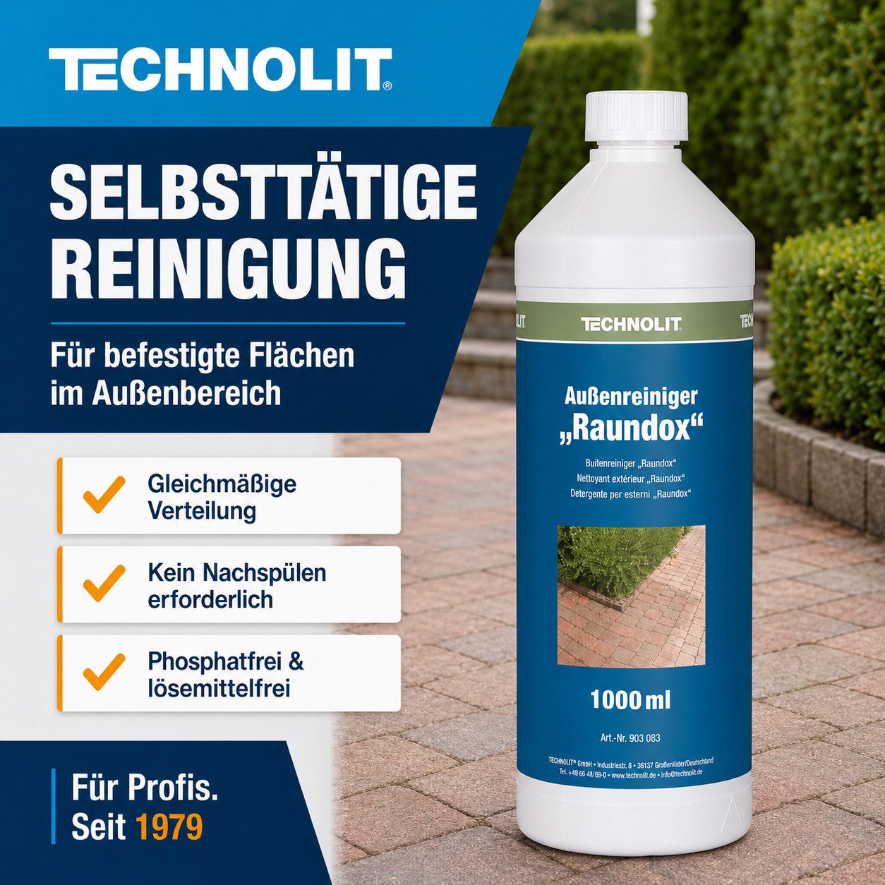TECHNOLIT® Außenreiniger Raundox 1L Terrassenreiniger Steinreiniger Hofreiniger Universalreiniger