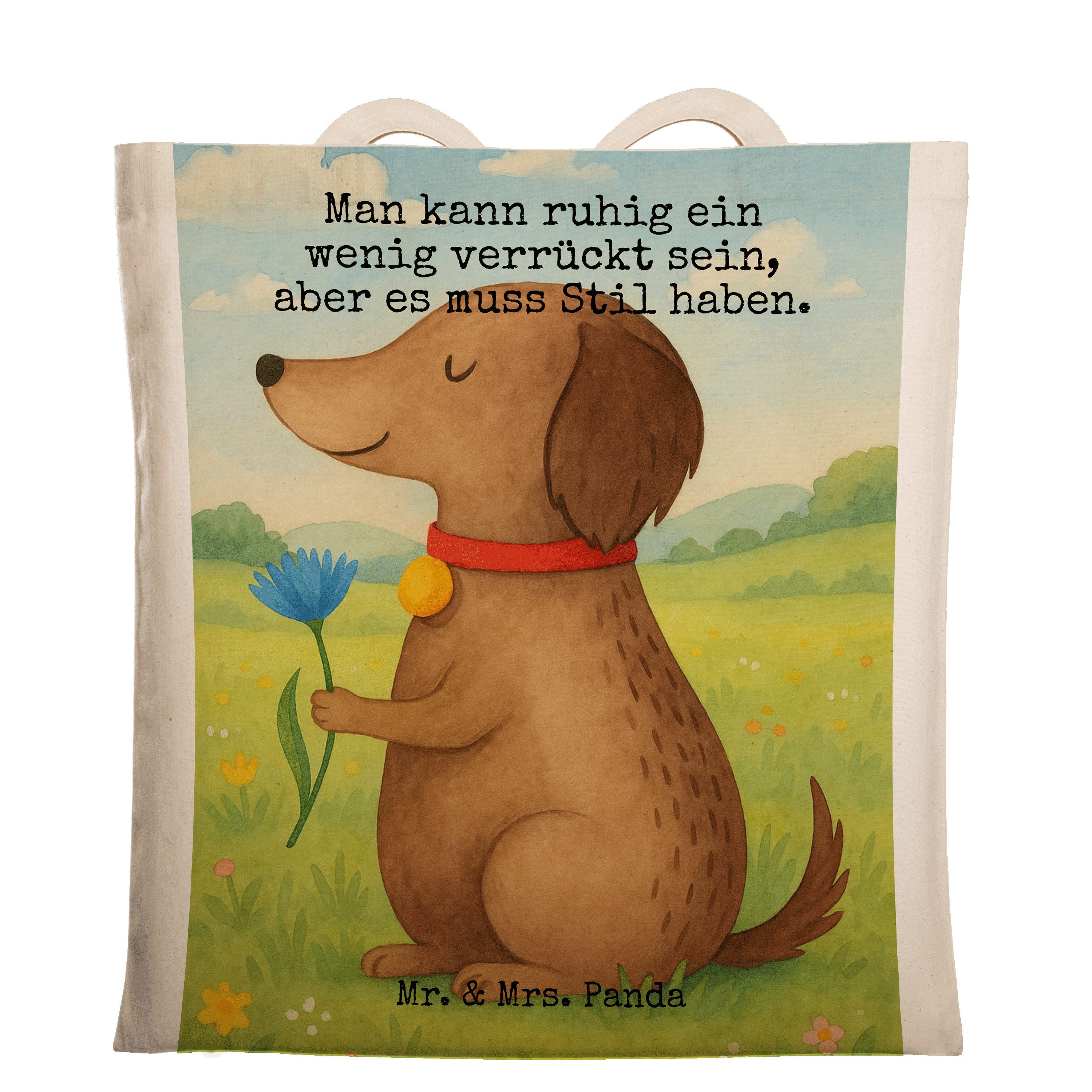 Mr. & Mrs. Panda Tragetasche Hund Blume Design, Schultasche, Weiß, Süß, Schultasche, Sprüche, Stil (Packung), Freizeittasche festivaltasche umhängetasche baumwolle