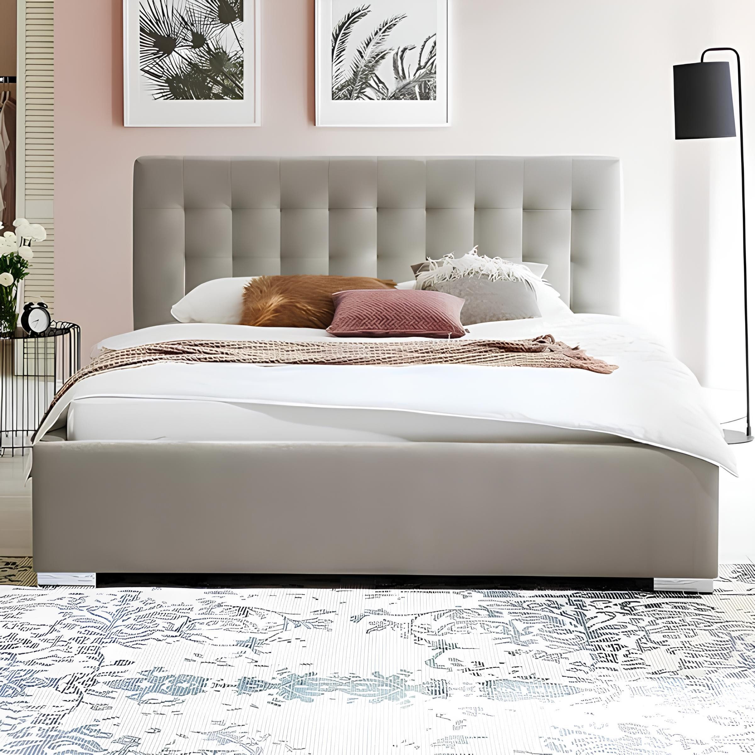 JVmoebel Polsterbett Luxuriöses Chesterfield Bett in Grau mit hochwertiger Matratze (1-tlg., Bett), Made in Europa