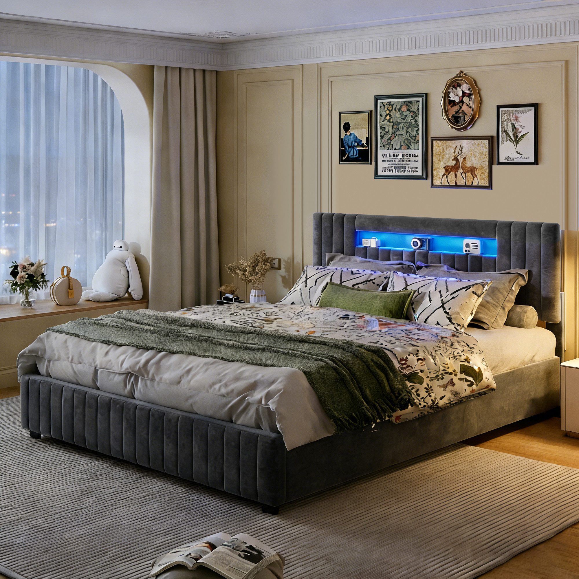 PXloue Polsterbett mit LED-Beleuchtung und stilvollem Samtbezug 140x200/160 günstig online kaufen