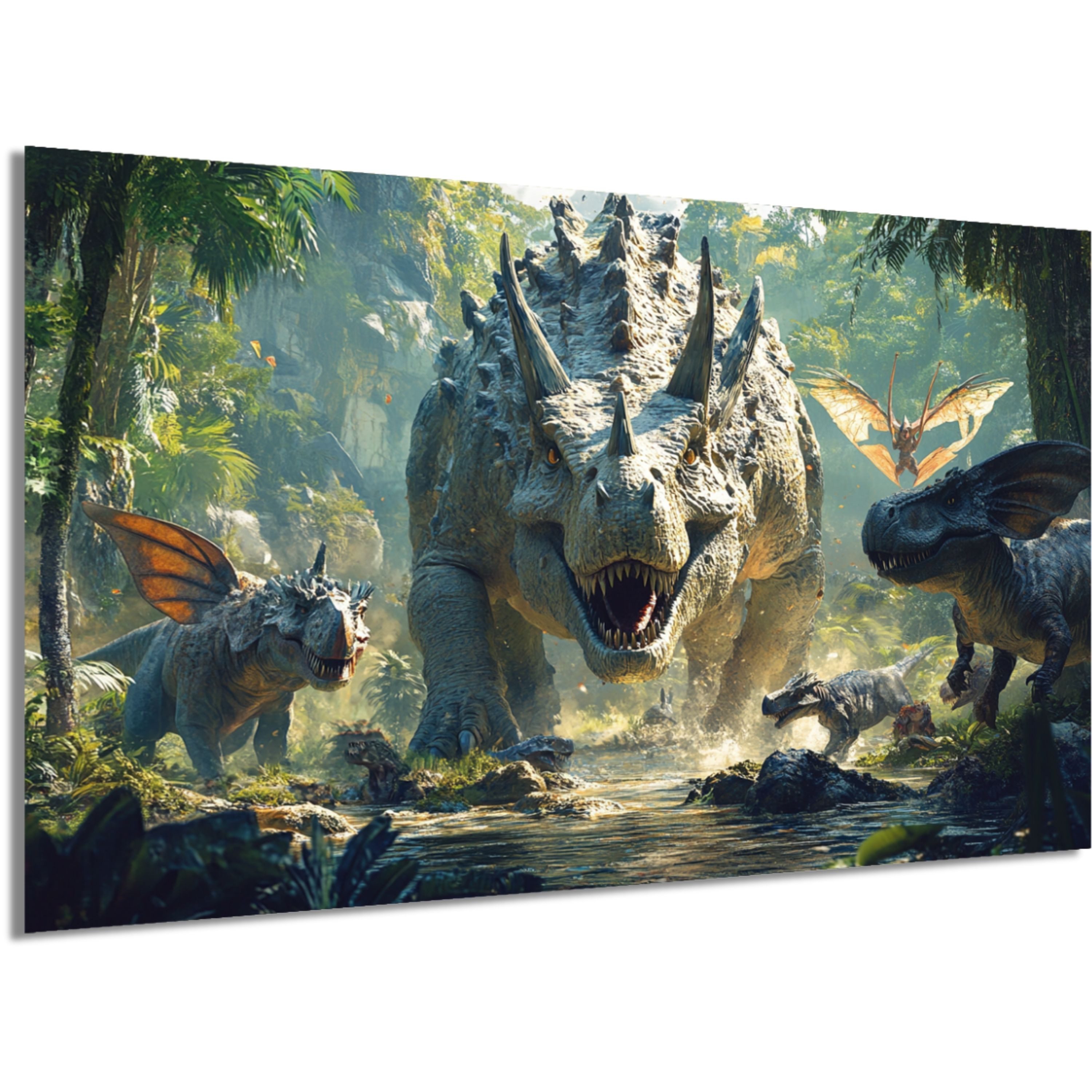 DARO Design Leinwandbild Modern Abstrakt Wandbilder XXL Wandbild Wand Deko Leinwand Bilder, (Dinosaurier - Bild Groß Wohnzimmer Schlafzimmer Küche Esszimmer Einteilig Querformat Fotodruck Leinwände Wanddeko Abstrakte Kunst Boho), 84x56cm