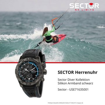 Sector Chronograph Sector Herren Armbanduhr Chrono, Herren Armbanduhr rund, extra groß (ca. 31,5x38,2mm), Silikonarmband s