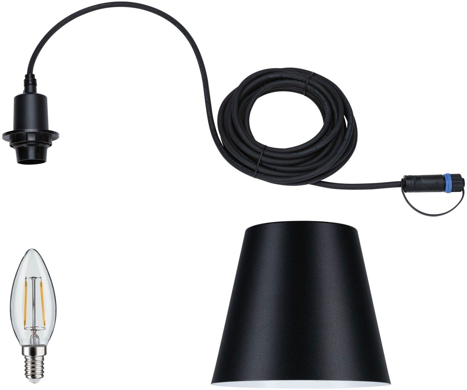 Paulmann LED Pendelleuchte Outdoor Plug & Shine Kofia E14 24V 3000K 2W, LED fest integriert, Warmweiß, E14, IP44, warmweiß