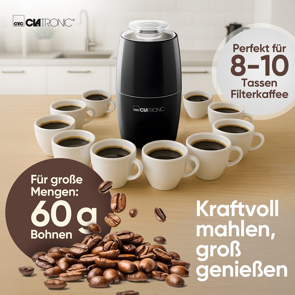 CLATRONIC Kaffeemühle KSW 3806, Kaffeemühle elektrisch, für 60g Kaffeebohnen