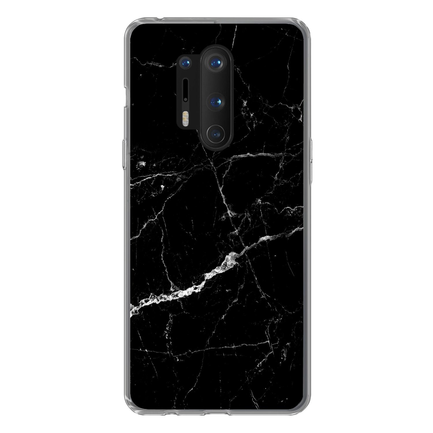 MuchoWow Handyhülle für OnePlus 8 Pro Marmoroptik - Schwarz - Luxus, Phone Case, Silikon, Schutzhülle Dünn