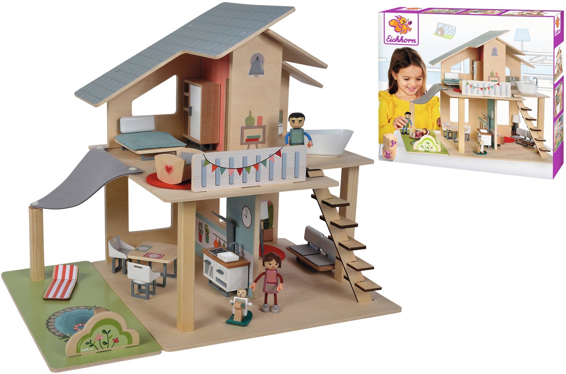 Puppenhaus Puppenstube Spielhaus aus Holz 62 Teilig 