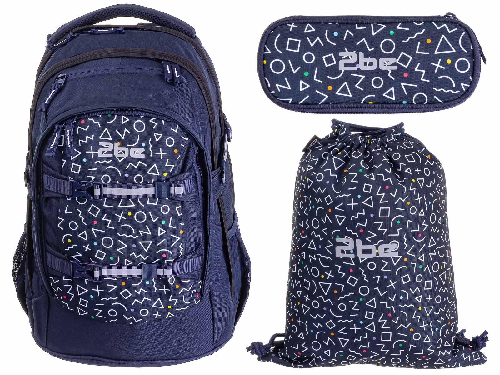 2be Schulrucksack Schulrucksack-Set (Set, 4-tlg., inkl. Regencape, Inkl. Schulrucksack, inkl. Schlampermäppchen, inkl. Sportbeutel), inkl. Regencape, Turnbeutel und Schlampermäppchen