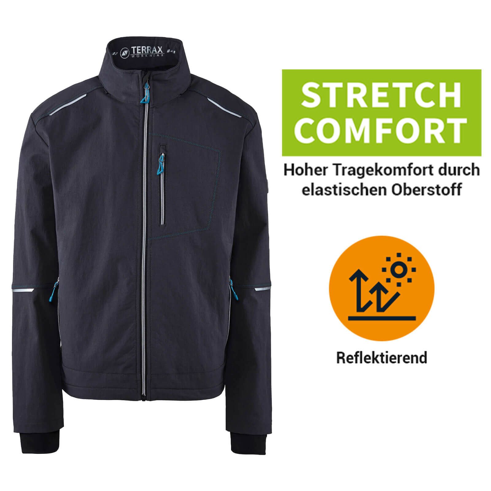 Terrax Workwear Arbeitsjacke 62075 Herren Berufsjacke leicht mit einrollbarer Kapuze und Reflekt-Details