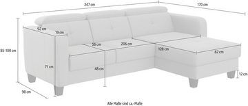 sit&more Ecksofa Belluci L-Form, inklusive Federkern, wahlweise mit Bettfunktion und Bettkasten