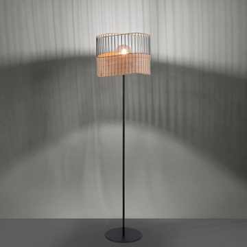 JUST LIGHT Deckenfluter, Leuchtmittel nicht inklusive, Stehleuchte Wohnzimmerlampe Metall schwarz Holzgeflecht E27 H 152 cm