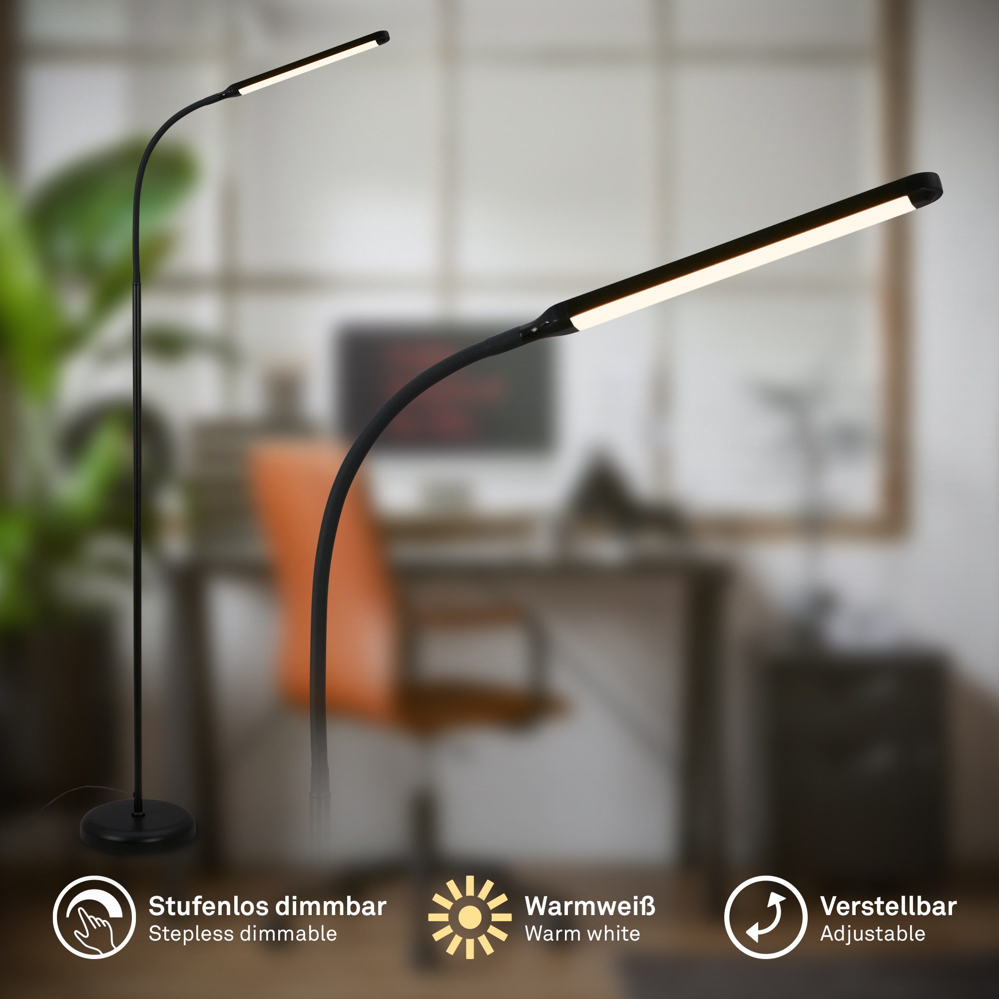 Briloner Leuchten LED Stehlampe USB-C Stehleuchte Dimmbar Leseleuchte Arbeitslampe, LED fest integriert, 21x170 cm Schwarz/Weiß 6W Wohnzimmer Flur Schlafzimmer