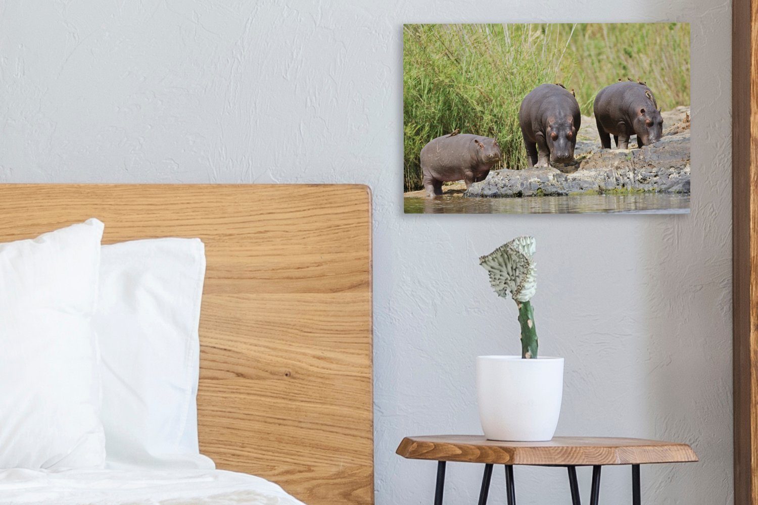 Leinwandbild Flusspferde cm - - St), Aufhängefertig, (1 OneMillionCanvasses® Wandbild 30x20 Südafrika, Leinwandbilder, Wanddeko, Wasser