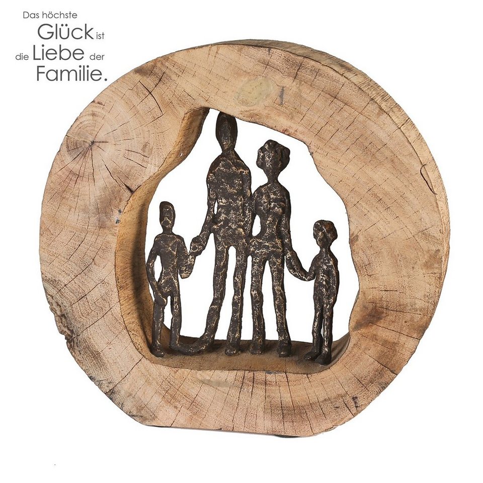 Casablanca by Gilde Dekofigur Skulptur Familie (1 St), Dekoobjekt, Höhe 28  cm, aus Metall und Holz-Baumscheibe, Wohnzimmer, Produktart: Dekoobjekt,  Figur, Skulptur