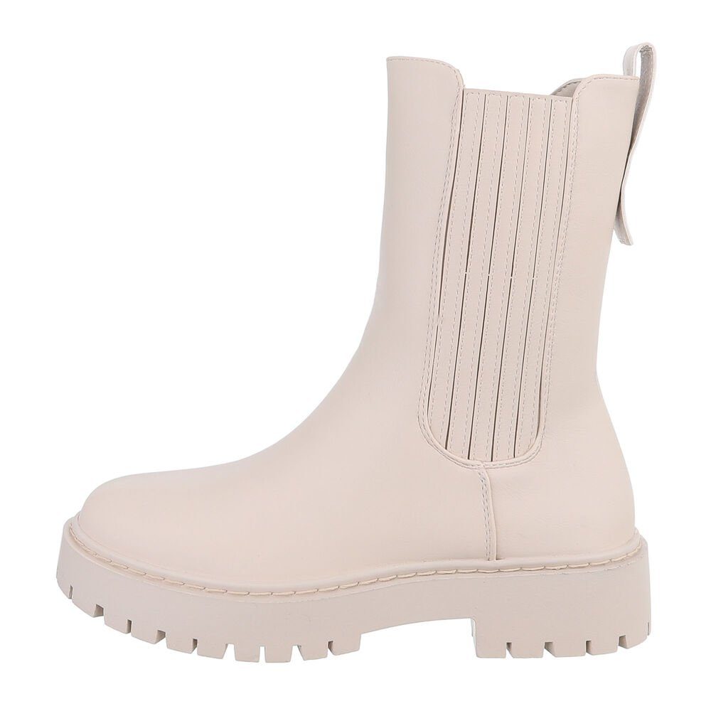 Ital-Design Damen Freizeit Plateaustiefelette Blockabsatz Plateaustiefeletten in Beige