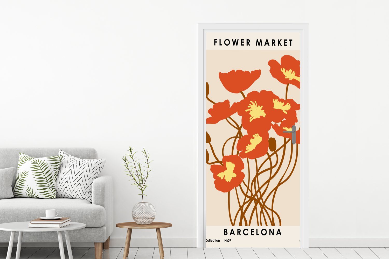 Barcelona Tür, Blumen bedruckt, Matt, Pastell - MuchoWow - Fototapete Zitate - - (1 für cm St), 75x205 Türtapete Türaufkleber, Vintage,
