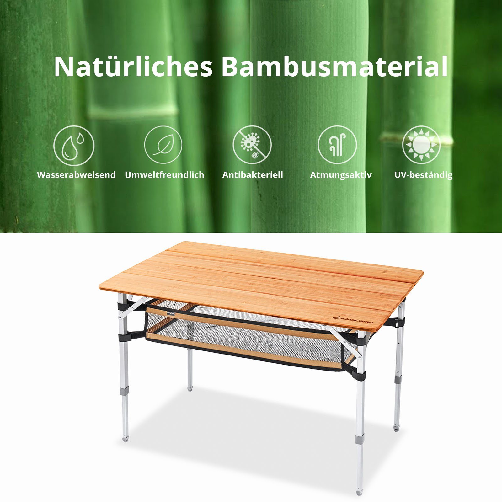 KingCamp Campingtisch Bambus Falt Tisch Camping Klapptisch, Garten Alu