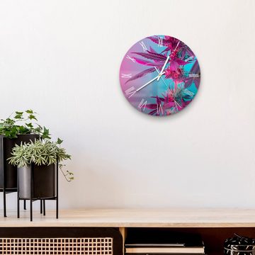 DEQORI Wanduhr 'Hanfblätter in Pastell' (Glas Glasuhr modern Wand Uhr Design Küchenuhr)