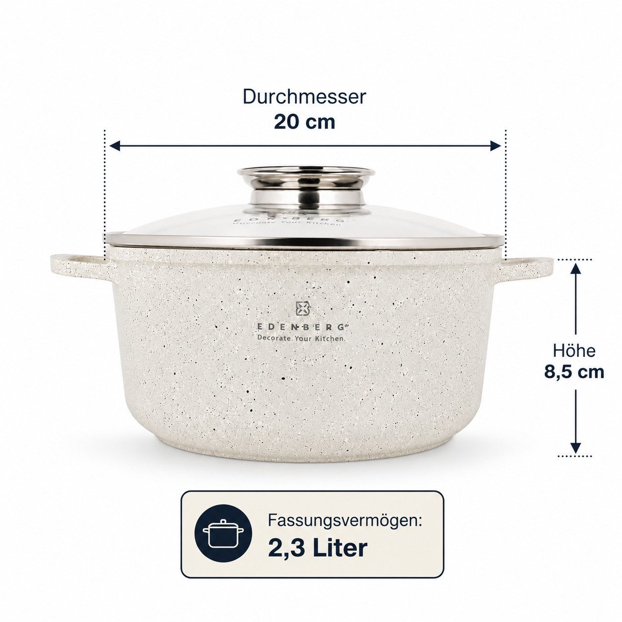 Edenberg Topf-Set Hochwertige beige Kochtöpfe mit langlebiger Steinbeschichtung, Keramik, Aluminium, Edelstahl, Aluminiumguss (2-tlg)