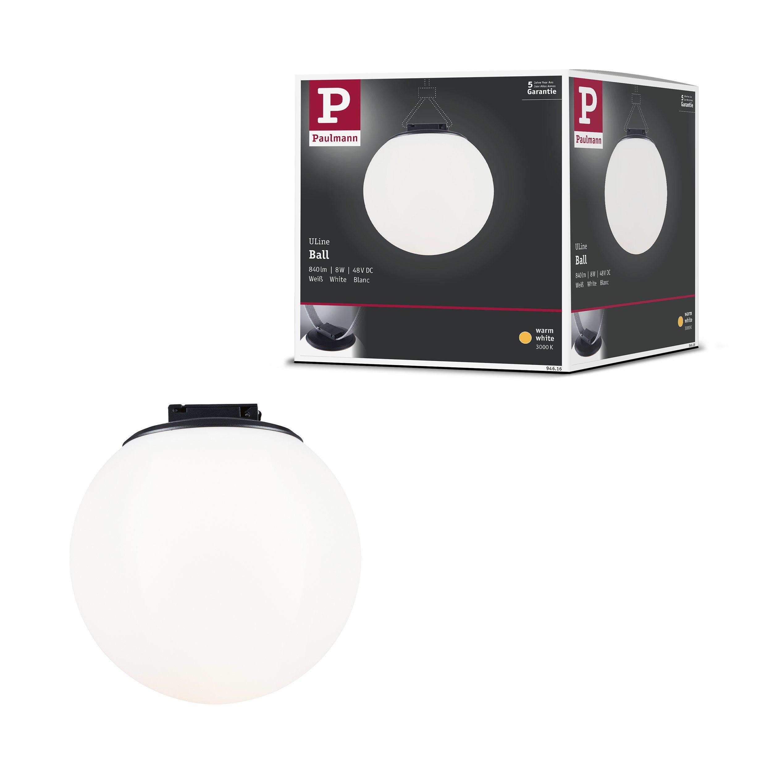 Paulmann LED Deckenspot ULine LED Pendel Ball 795lm 8W 150 mm 3000K Schwarz