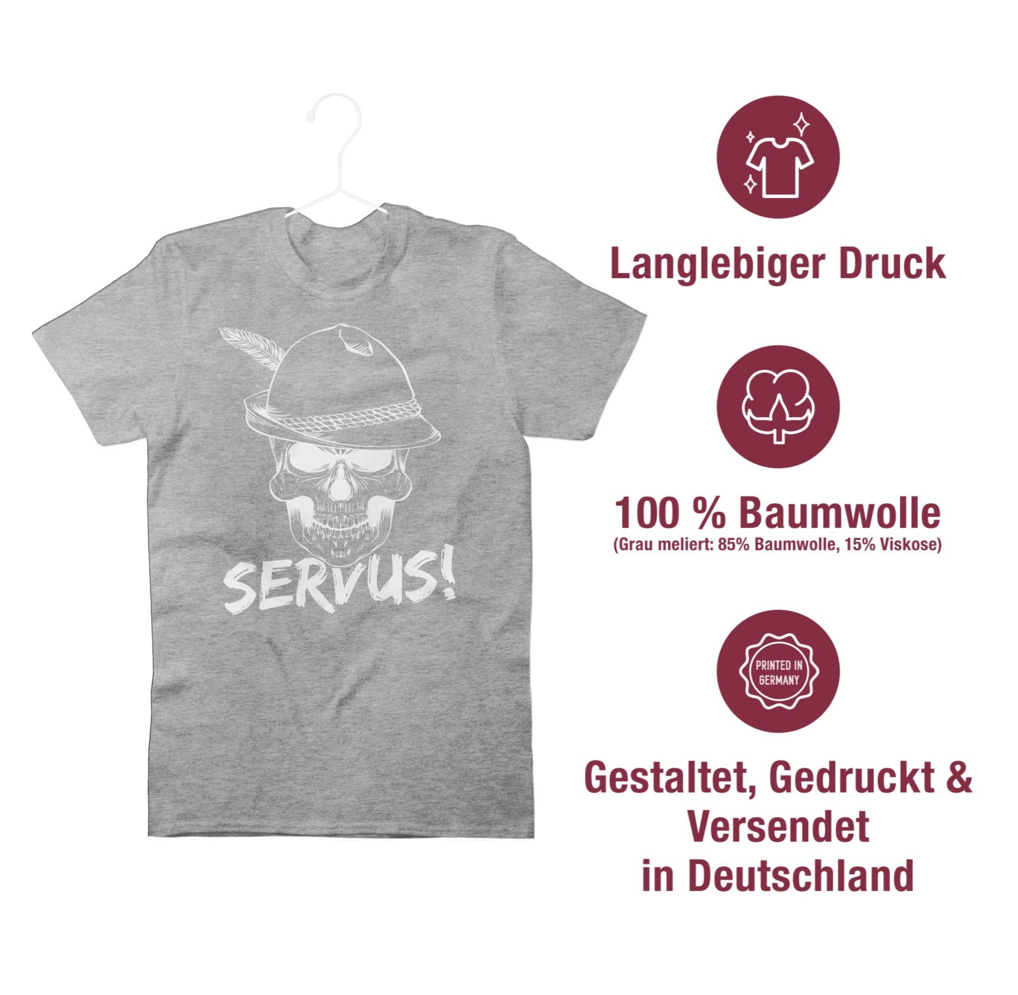 Servus! Oktoberfest Herren für T-Shirt Totenkopf weiß Mode - Grau Shirtracer 02 meliert