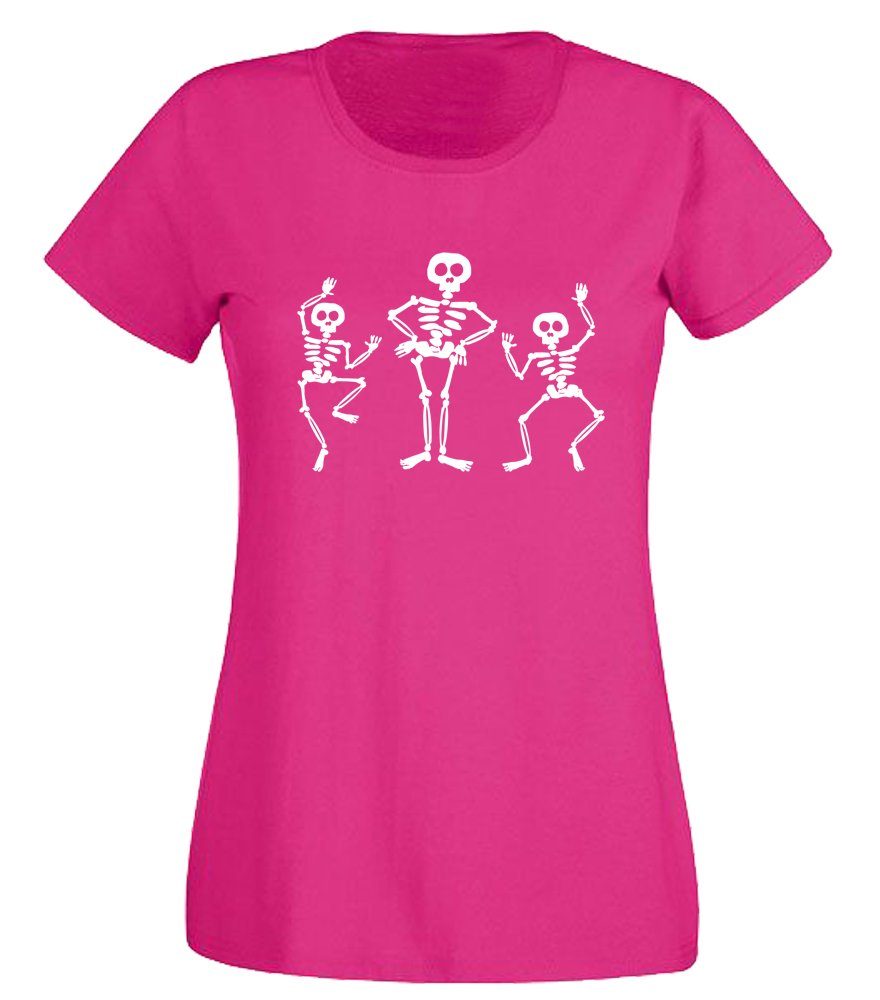 G-graphics T-Shirt 3 Tanzende Skelette Slim-fit- Damen T-Shirt mit Frontprint-Motiv zu Halloween