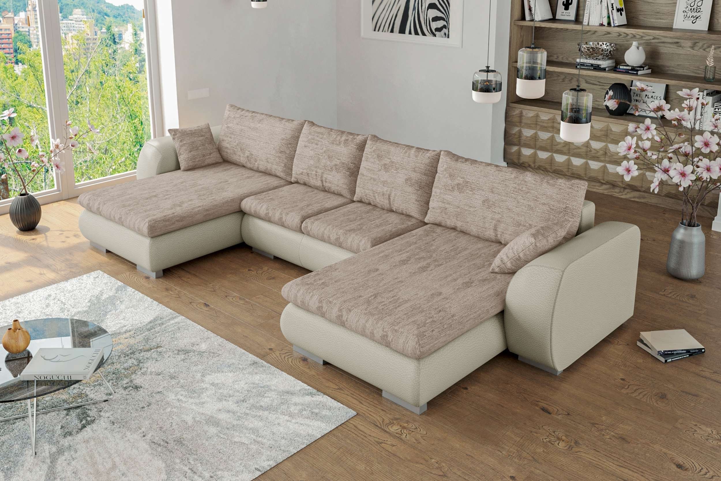 Clemens, oder Sofa, links Stylefy stellbar, Wellenfederung mit rechts im bestellbar, Design, Raum frei Wohnlandschaft mit mane Bettfunktion, U-Form, Modern