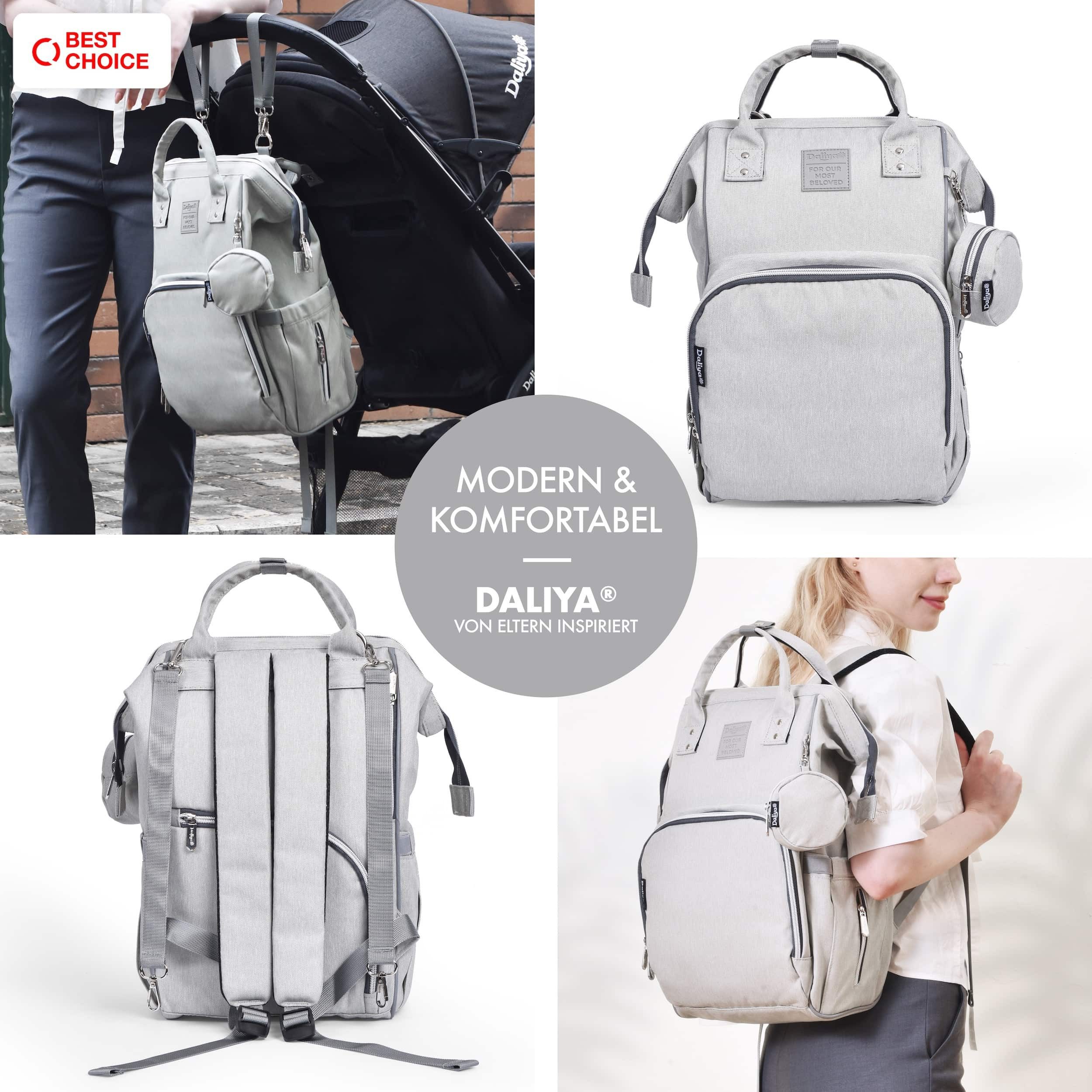 Daliya® Wickeltasche PAKMI Wickelrucksack, Kinderwagentaschen, Mamabag (Set, 5-tlg., Befestigungsriemen), Thermofächer, Schnuller Aufbewahrung, Wickelunterlage, hochwertig