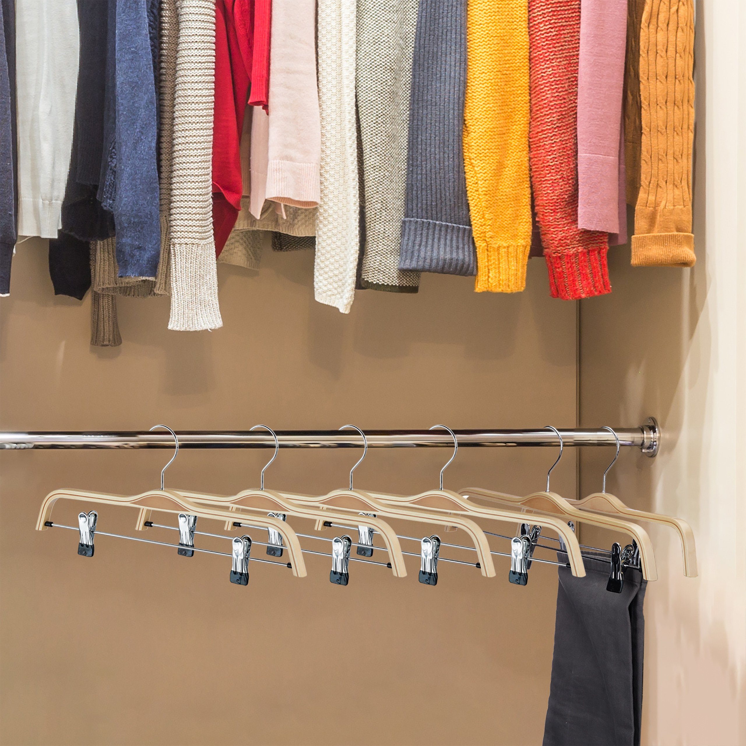 relaxdays Kleiderbügel Hosenbügel Holz 5er Set, natur günstig online kaufen