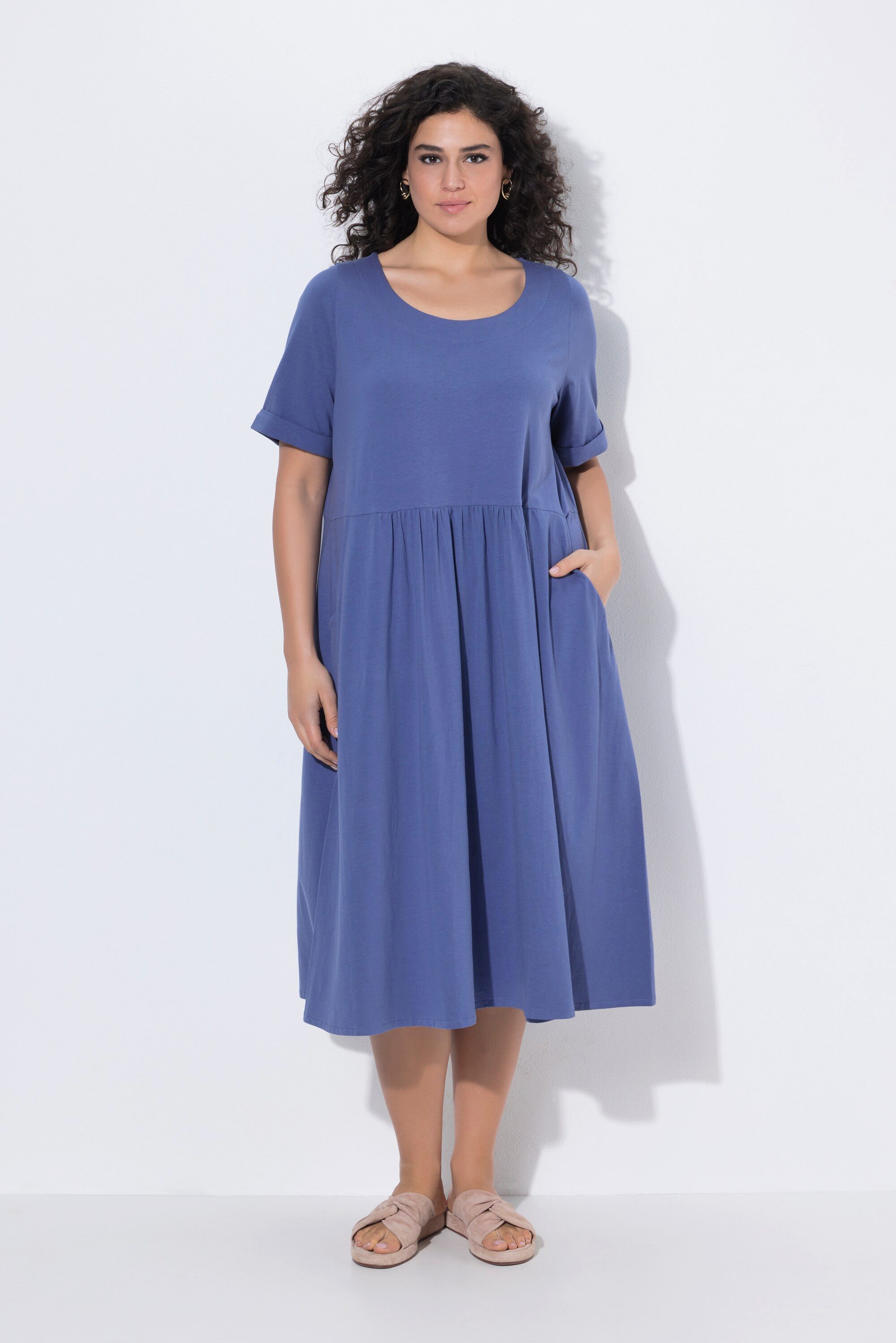 Ulla Popken Midikleid Jersey-Midikleid A-Linie Rundhals Halbarm