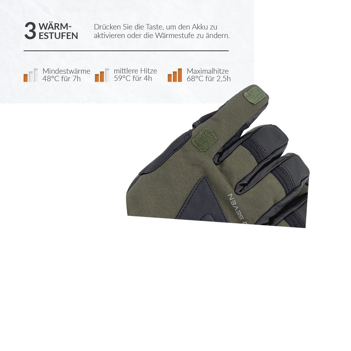 30seven Angelhandschuhe Schießen, Jagd - beheizte Thinsulate Handschuhe - Khaki 7,4V Set inklusive Akku & Ladegerät
