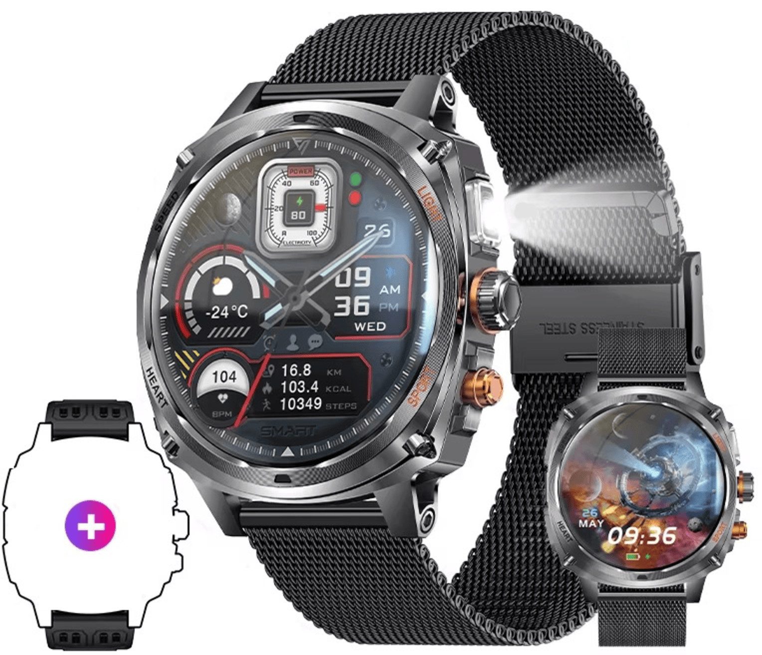 Nagham Ghazal Aswad Smartwatch Herren AMOLED HD LED Sport Bluetooth Anruf Fitness Uhr Smartwatch (5,25 cm cm), AMOLED, LED, Bluetooth, IP68, Akku